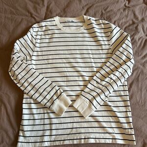Zara White and Black Striped Long Sleeve Tee